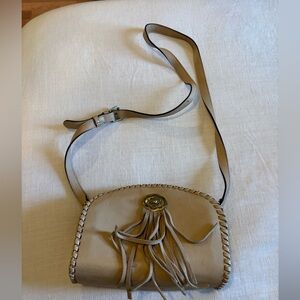 Tan Leather Crossbody Bag with Fringe